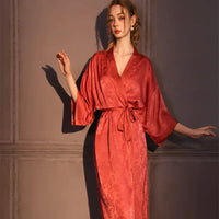 Burnt Orange Paisley Satin Kimono Robe