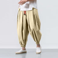 Men's Khaki Linen Blend Harem Pants with Elastic Cuffs