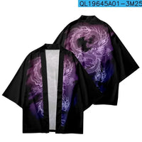 Black Haori Jacket with Purple Gradient Dragon