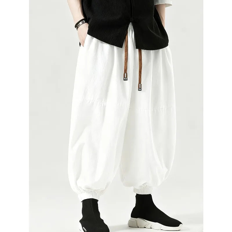 Men's Black Baggy Harem Pants with Drawstring