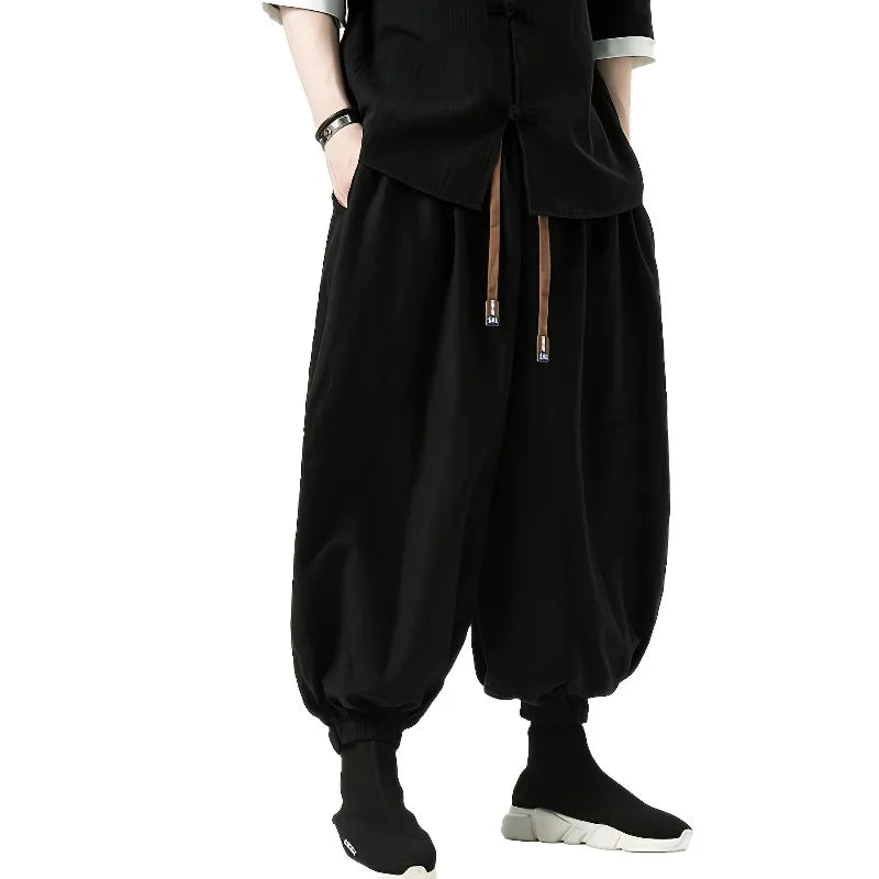 Men's Black Baggy Harem Pants with Drawstring