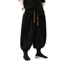 Men's Navy Blue Wide Leg Lantern Pants with Elastic Ankle