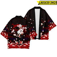 Kitsune Mask Cherry Blossom Black Red Kimono Jacket