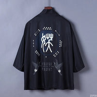Black Haori Jacket with Crane Back Graphic