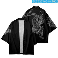 Unisex Black Haori Jacket with White Dragon Print