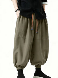 Men's Olive Green Wide-Leg Jogger Pants