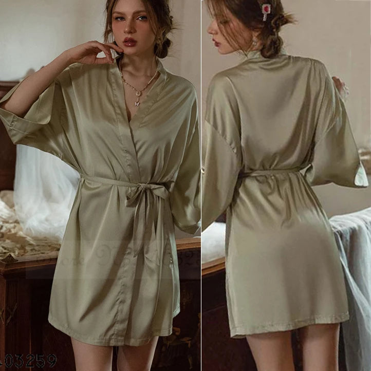 Silky Sage Green Tie-Waist Kimono Robe