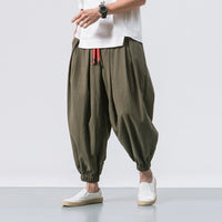 Men's Khaki Linen Blend Harem Pants with Elastic Cuffs