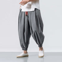 Men's Dark Gray Harem Pants with Red Drawstring