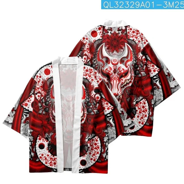 Red Kitsune Mask Japanese Kimono Jacket