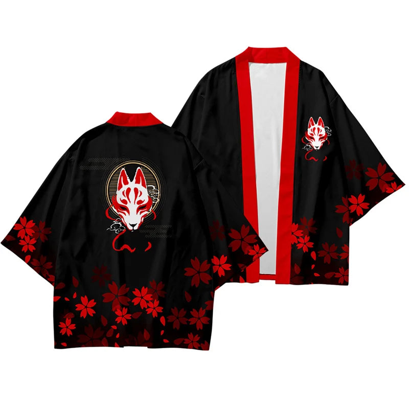 Unisex White Haori Jacket with Cute Shiba Inu Print