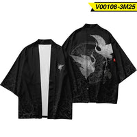Unisex Black Crane Haori Jacket with Cloud Pattern