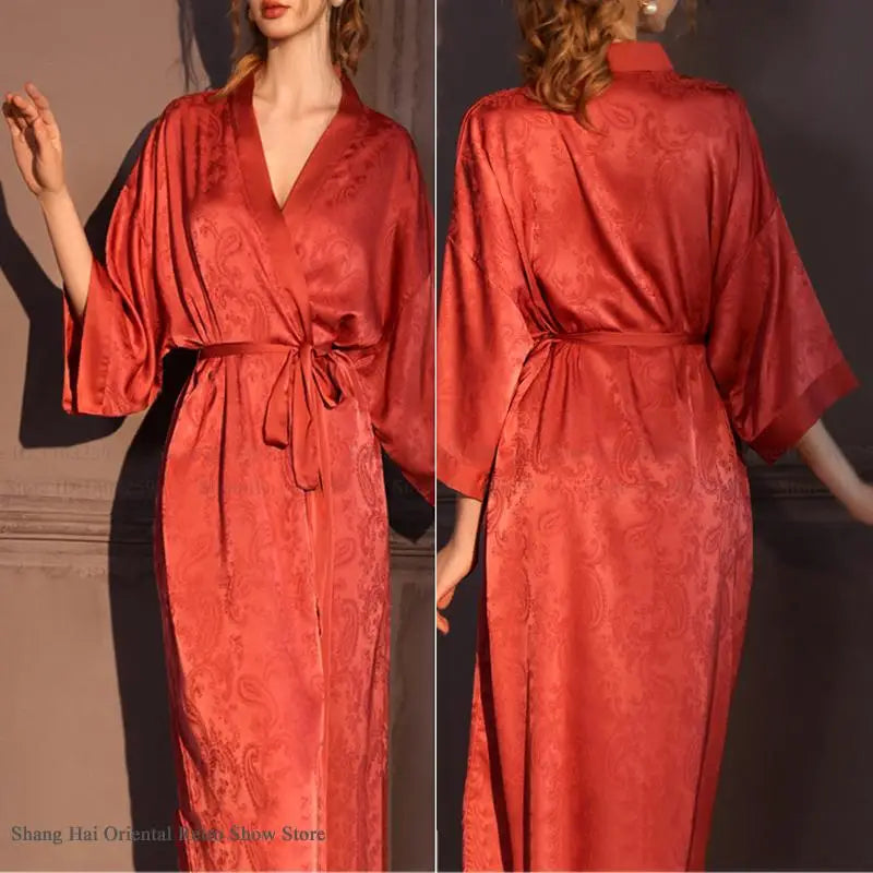 Women's Olive Green Jacquard Kimono Robe