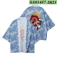 Japanese Red Dragon Blue Wave Kimono Cardigan