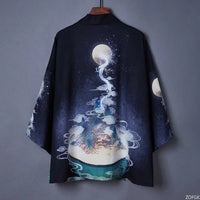 Japanese Kimono with Dragon Moonscape Print