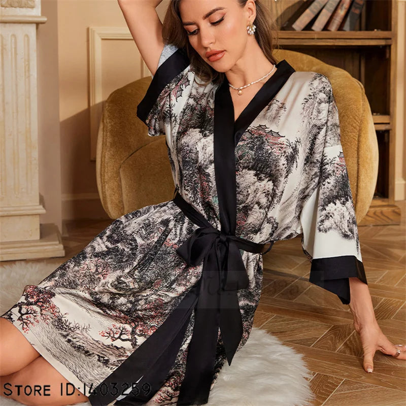Silky Sage Green Tie-Waist Kimono Robe
