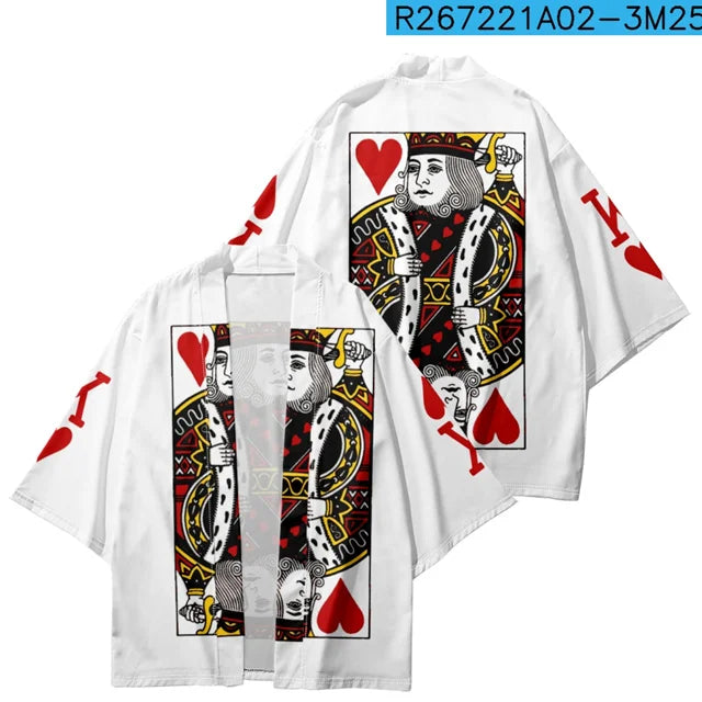 Unisex White King of Hearts Kimono Jacket