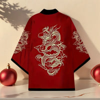 Deep Red Golden Dragon Kimono Cardigan