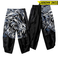 Black Dragon Graphic Cropped Baggy Pants