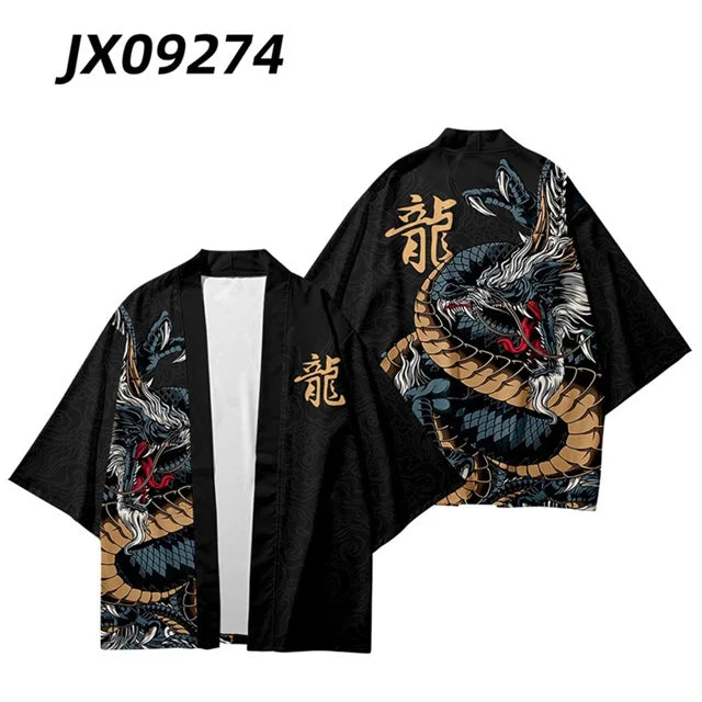 Black Kimono Jacket with Gold Dragon & Script